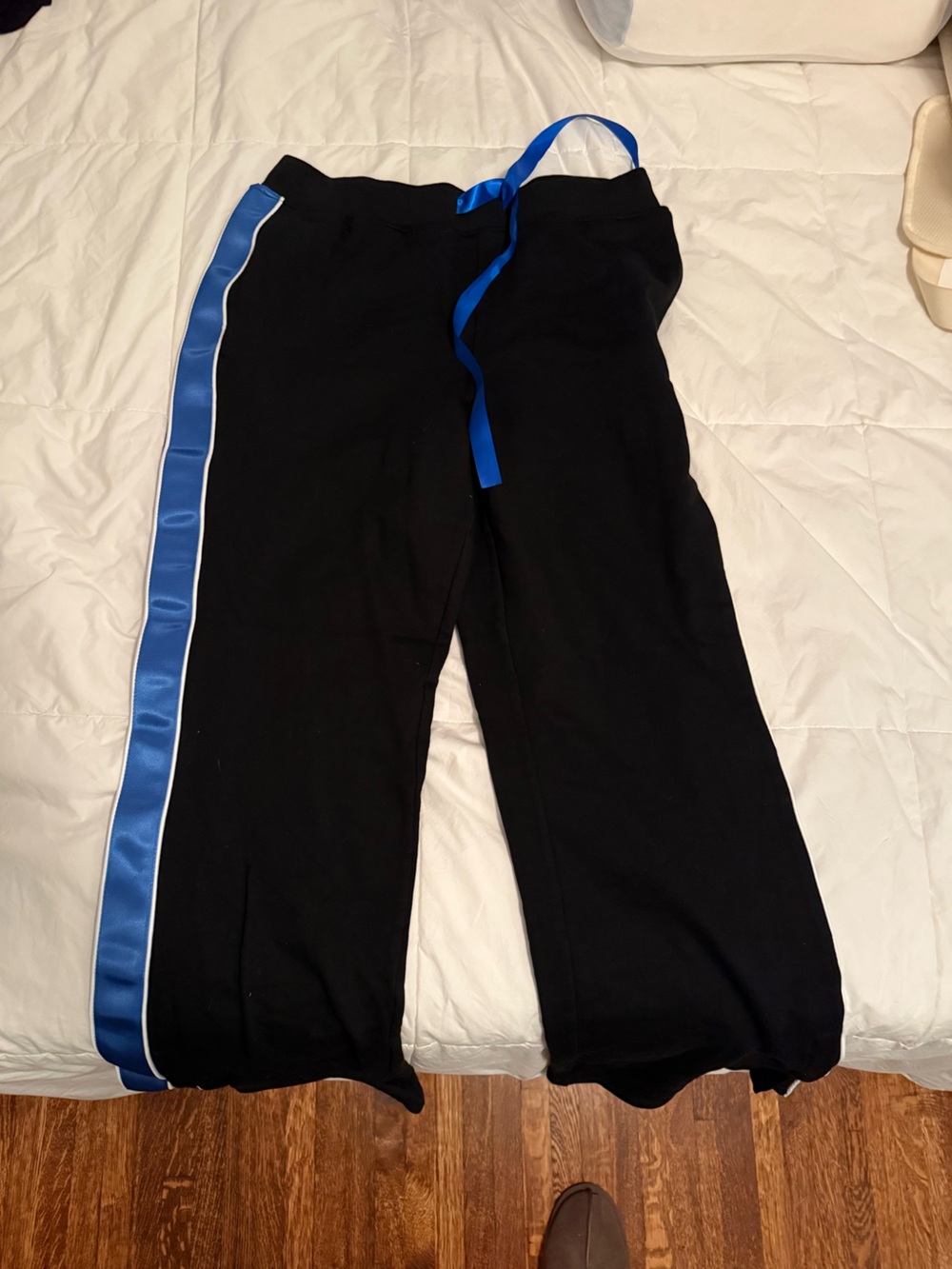 Black Track Pants with Blue Side Stripe